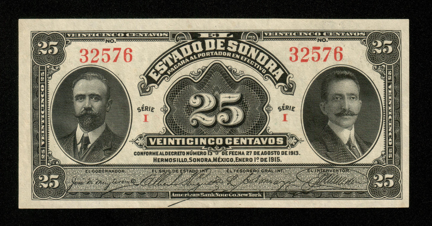 MEXIQUE - MEXICO, Estado de Sonora - 25 Centavos 1915 P.S1069 pr.NEUF / UNC-