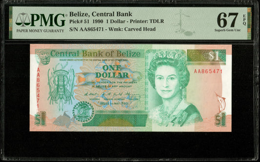 BELIZE - 1 Dollar 1990 P.51 NEUF / PMG 67 EPQ