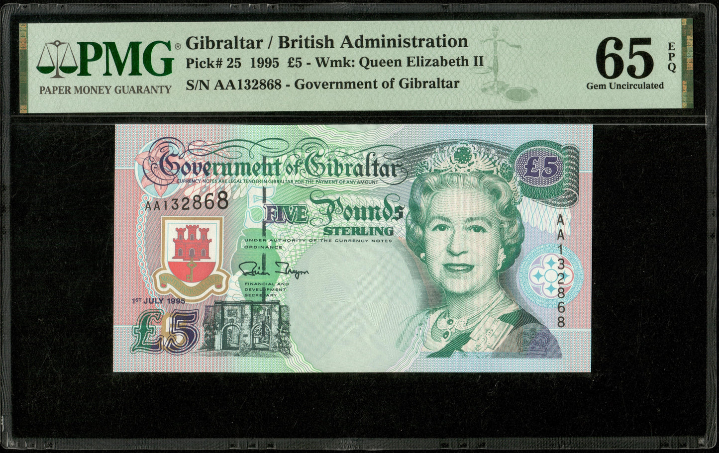 GIBRALTAR - 5 Pounds 1995 P.25 NEUF / PMG 65 EPQ