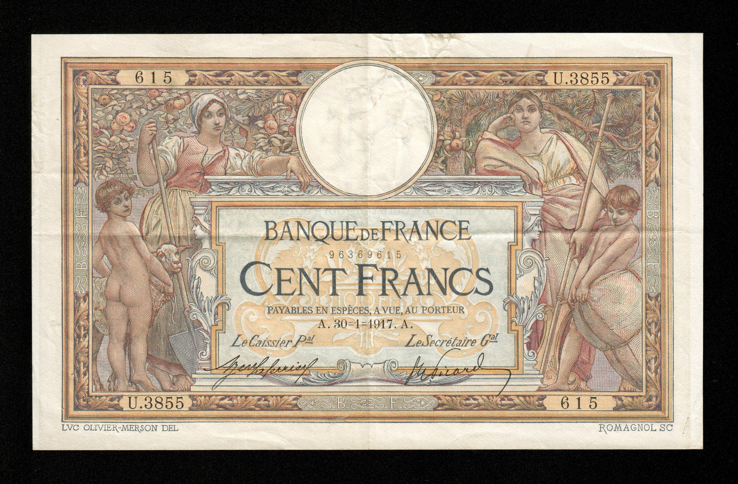 FRANCE - 100 Francs Merson 1917 F.23.09, P.71a TTB / VF