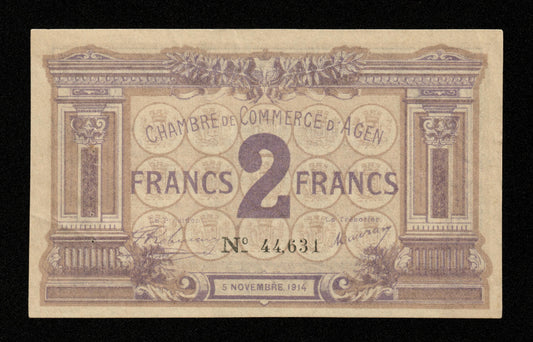 FRANCE - Chambre de Commerce d'Agen, 2 Francs 1914 JP.02.05 pr.SUP / XF-