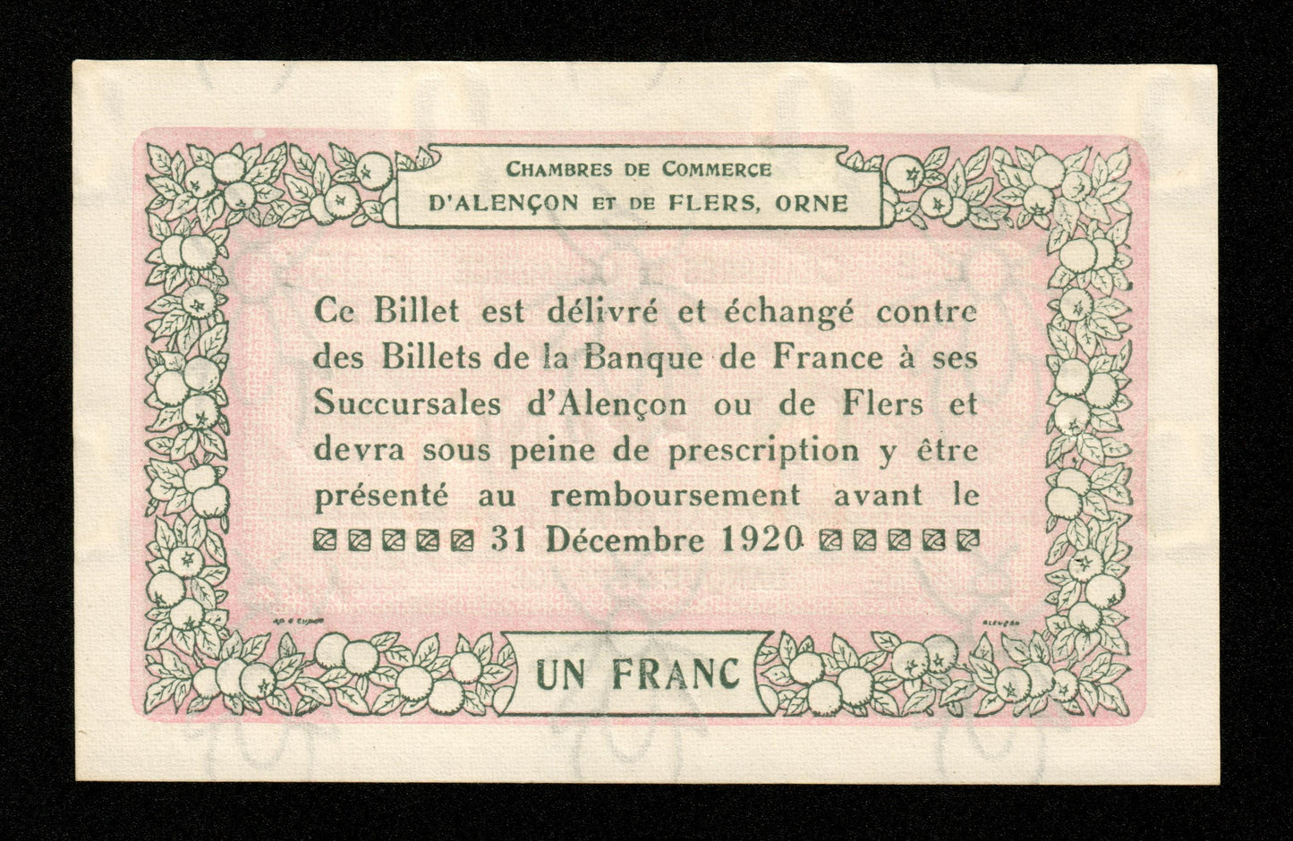 FRANCE - Chambres de Commerce d'Alençon et de Flers, Orne, 1 Franc 1915 JP.06.13 pr.NEUF / UNC-