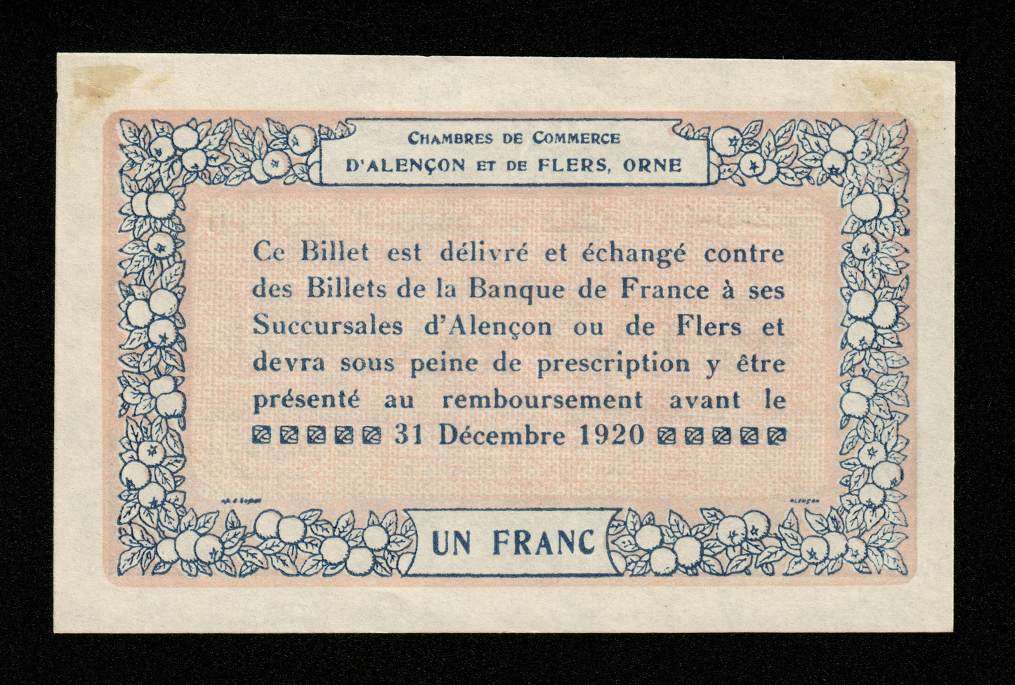 FRANCE - Chambres de Commerce d'Alençon et de Flers, Orne, 1 Franc 1915 JP.06.17 SPL / AU