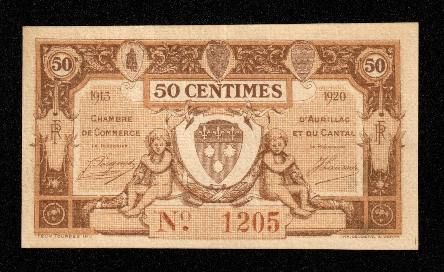 FRANCE - Chambres de Commerce d'Aurillac, Cantal, 50 Centimes 1915 1920 Série A JP.16.01 SUP+ / XF+