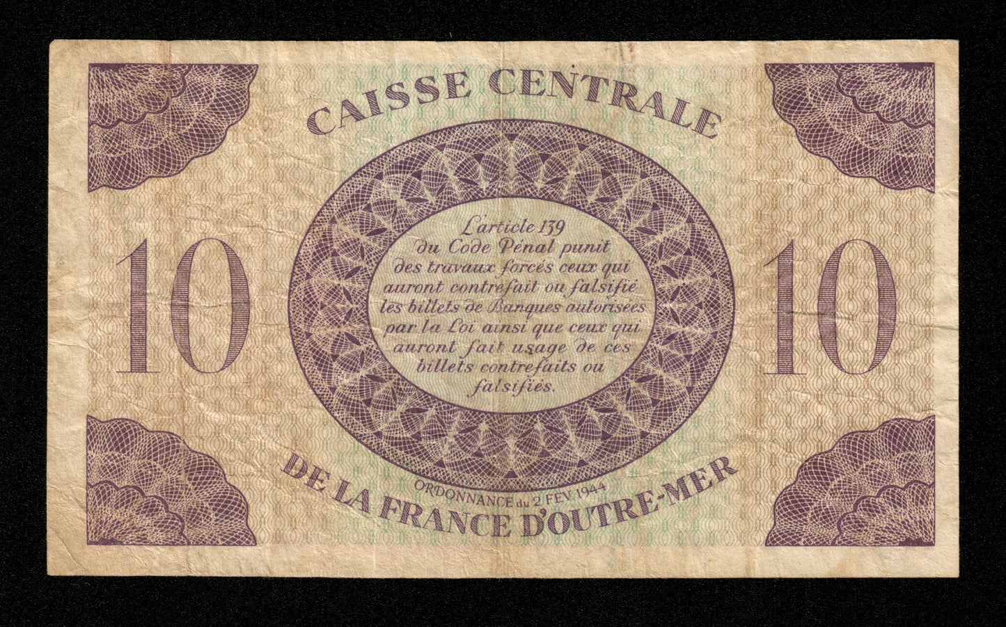 GUADELOUPE - 10 Francs 1944 P.27a TB / Fine