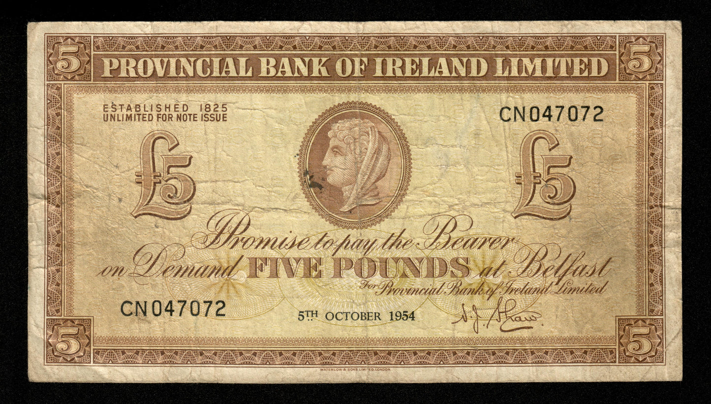 IRLANDE DU NORD - NORTHERN IRELAND - 5 Pounds 1954 P.242 TB / Fine