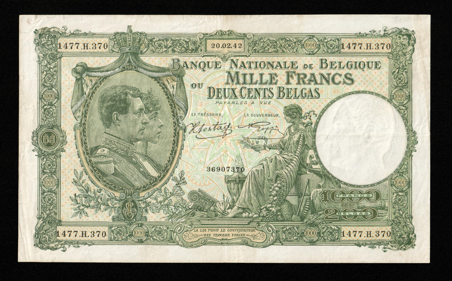 BELGIQUE - BELGIUM - 100 Francs = 200 Belgas 1942 P.110 TTB / VF