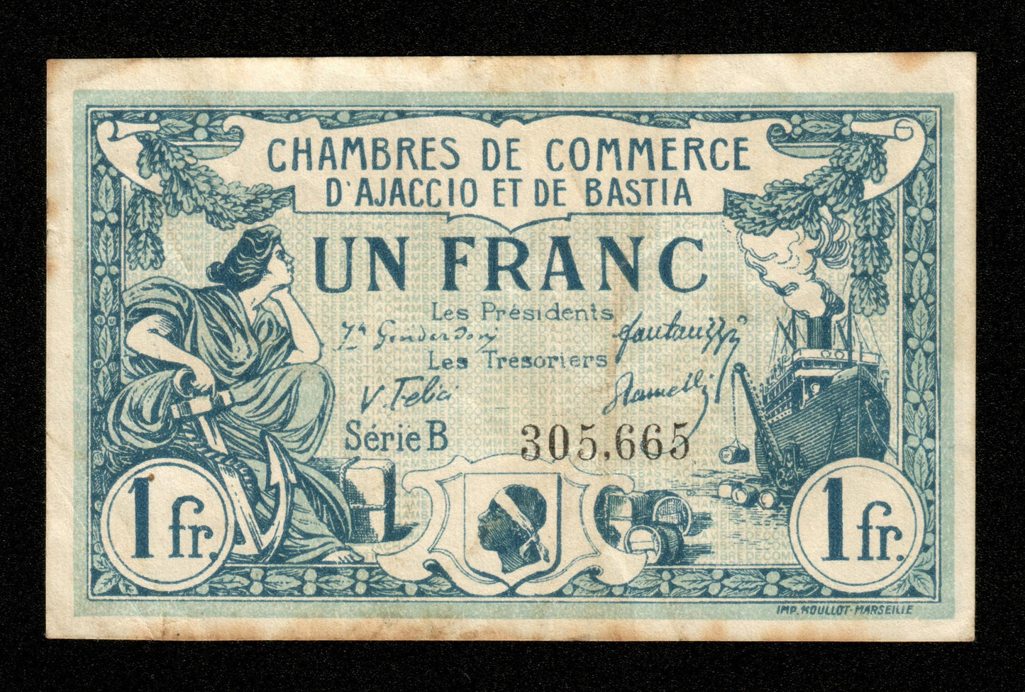 FRANCE - Chambre de Commerce d'Ajaccio et Bastia, 1 Franc 1917-1918 JP.03.07 TTB / VF