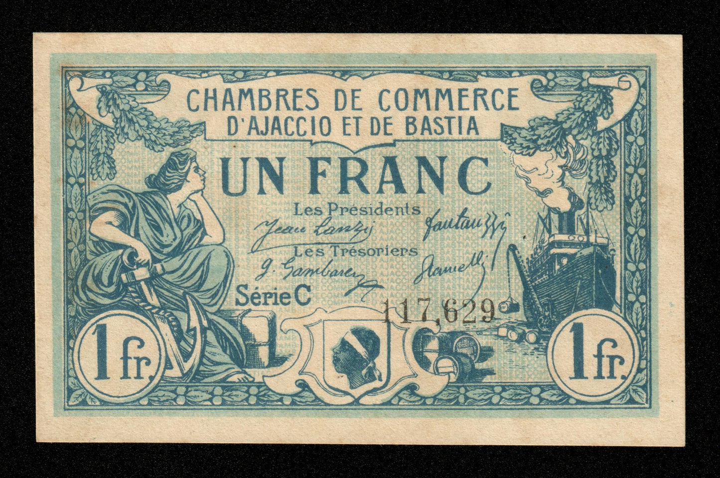 FRANCE - Chambre de Commerce d'Ajaccio et Bastia, 1 Franc 1920 JP.03.09 SUP+ / XF+