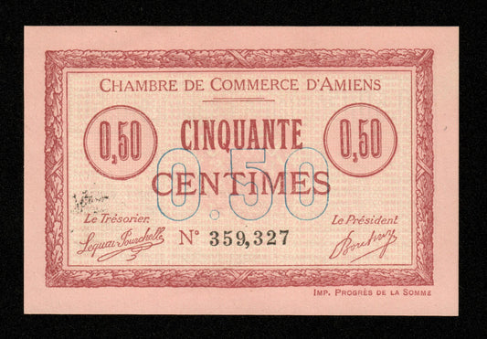 FRANCE - Chambre de Commerce d'Amiens, 50 Centimes 1915 JP.07.14 pr.NEUF / UNC-