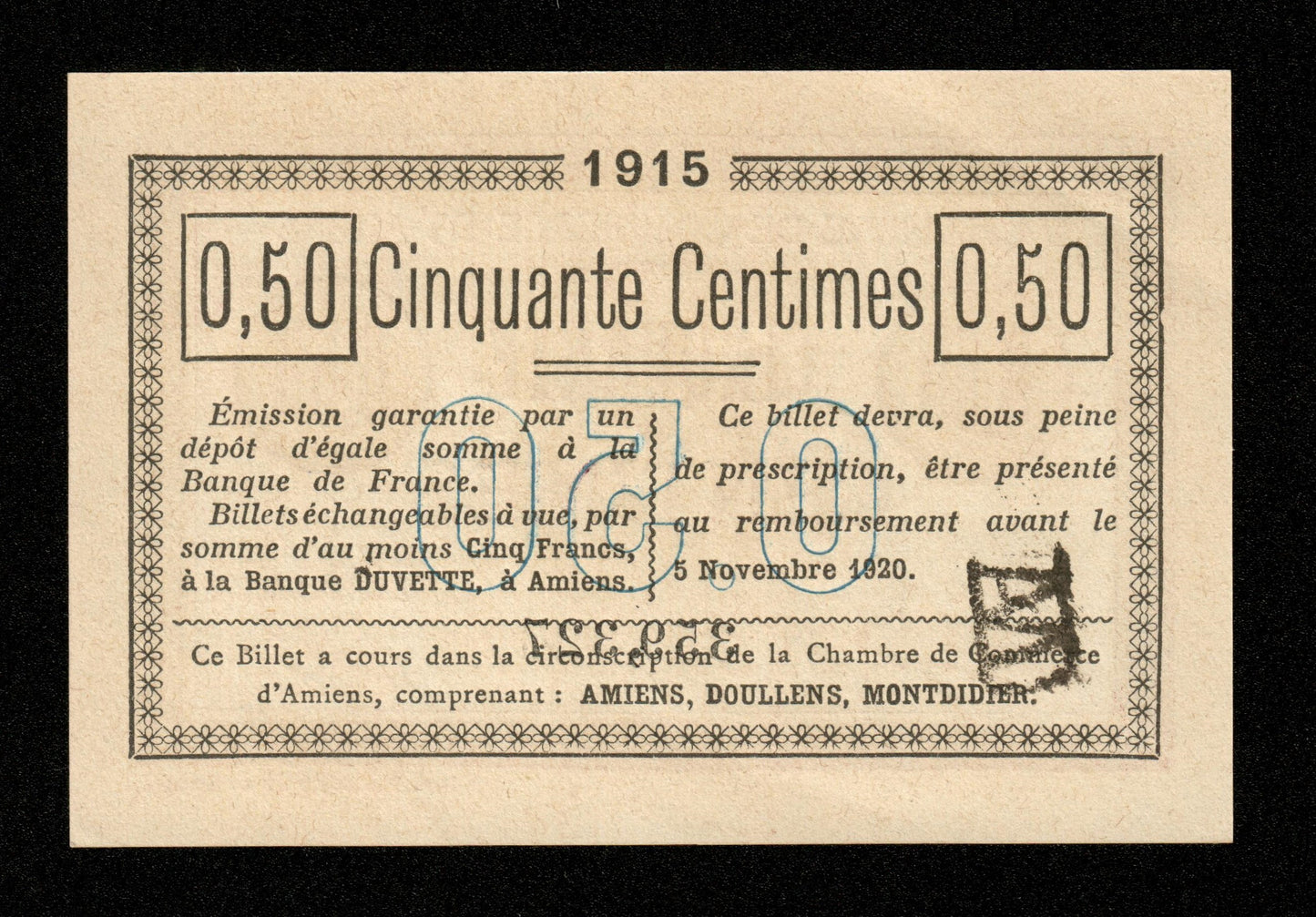 FRANCE - Chambre de Commerce d'Amiens, 50 Centimes 1915 JP.07.14 pr.NEUF / UNC-