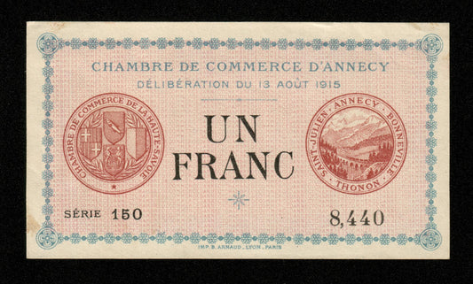 FRANCE - Chambre de Commerce d'Annecy, 1 Franc 1915 JP.10.01 SUP+ / XF+