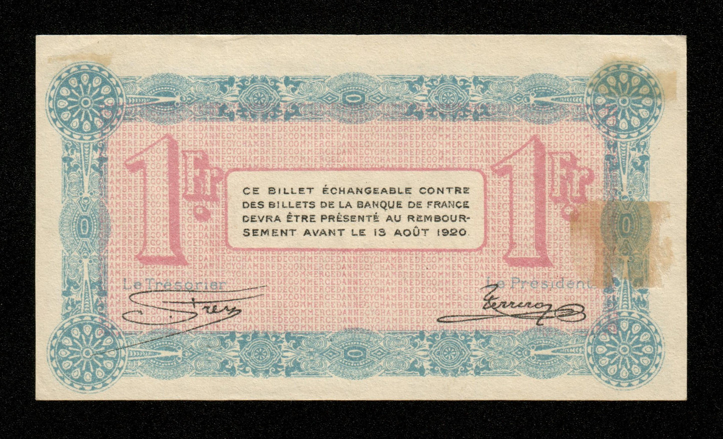 FRANCE - Chambre de Commerce d'Annecy, 1 Franc 1915 JP.10.01 SUP+ / XF+