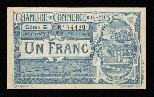 FRANCE - Chambre de Commerce du Gers : Auch, 1 Franc 1914 Série E JP.15.03 SUP / XF