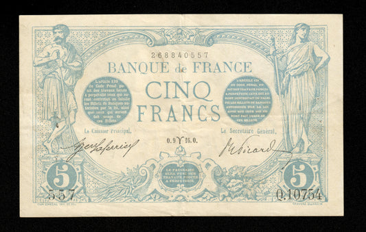 FRANCE - 5 Francs Bleu Mars 1916 F.02.37, P.70 TTB / VF