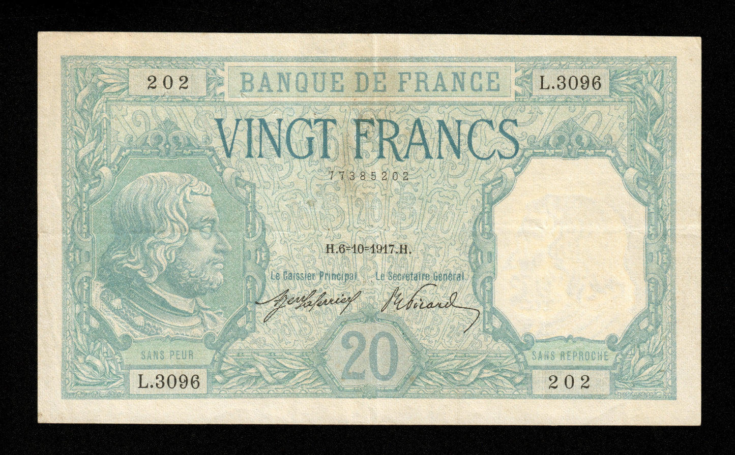 FRANCE - 20 Francs Bayard 1917 F.11.02, P.74 TTB / VF