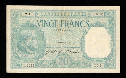 FRANCE - 20 Francs Bayard 1917 F.11.02, P.74 TTB / VF