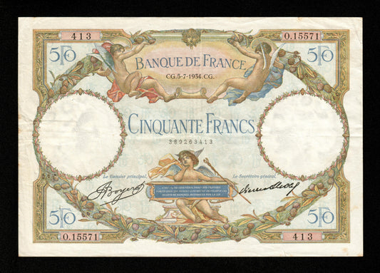 FRANCE - 50 Francs Merson 1934 F.16.05, P.80b TTB / VF