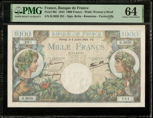 FRANCE - 1000 Francs Commerce et Industrie 1944 F.39.10, P.96c NEUF / PMG 64