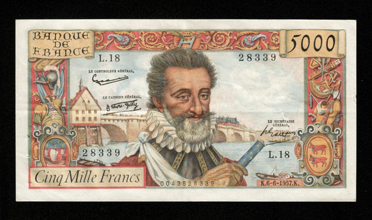 FRANCE - 5000 Francs Henri IV 1957 F.49.02, P.135 TTB / VF