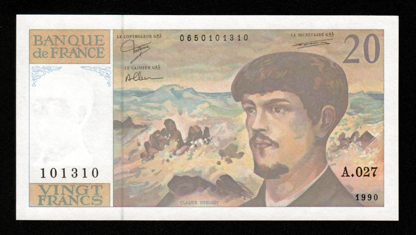 FRANCE - 20 Francs Debussy 1990 Série A.027 F.66bis.01A27, P.151d NEUF / UNC