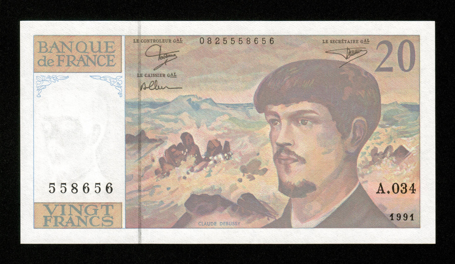 FRANCE - 20 Francs Debussy 1991 Série A.034 F.66bis.02A34, P.151e NEUF / UNC