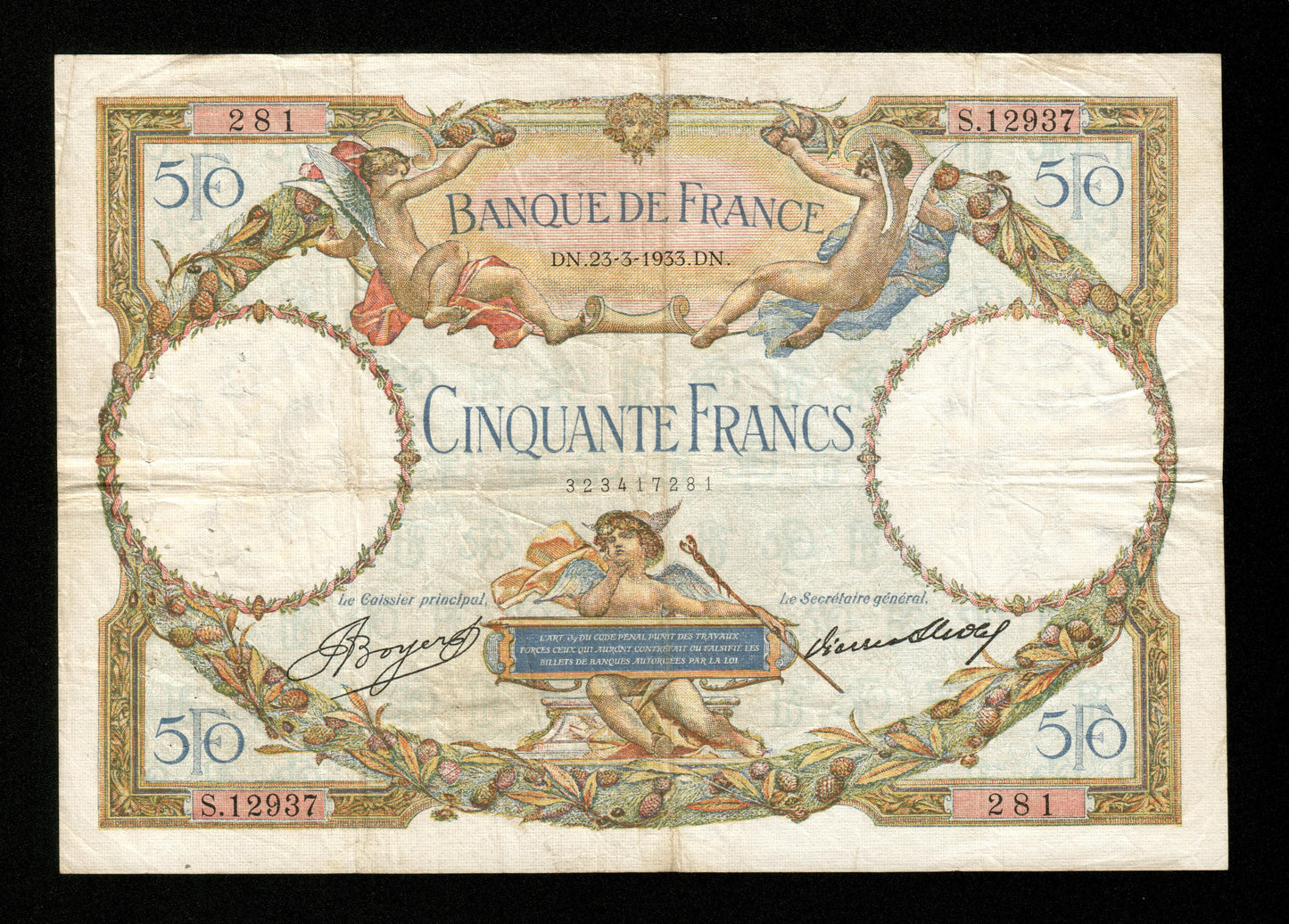 FRANCE - 50 Francs Merson 1933 F.16.04, P.80b TB / Fine