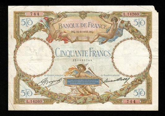 FRANCE - 50 Francs Merson 1933 F.16.04, P.80b TB / Fine