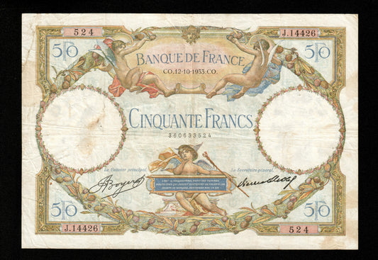 FRANCE - 50 Francs Merson 1933 F.16.04, P.80b TB / Fine