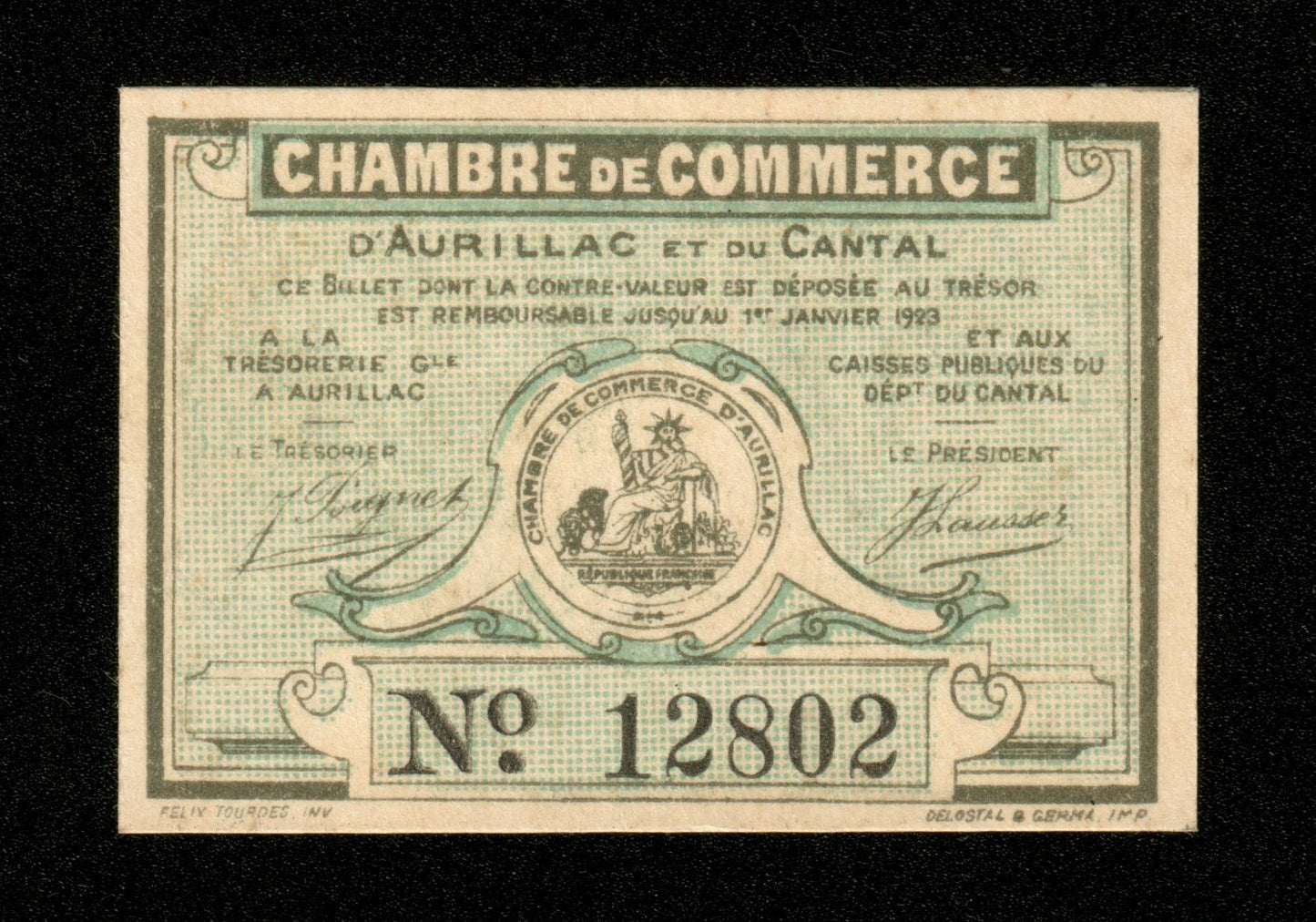 FRANCE - Chambre de Commerce d'Aurillac, Cantal, 25 Centimes 1917 1923 JP.16.11 SPL / AU