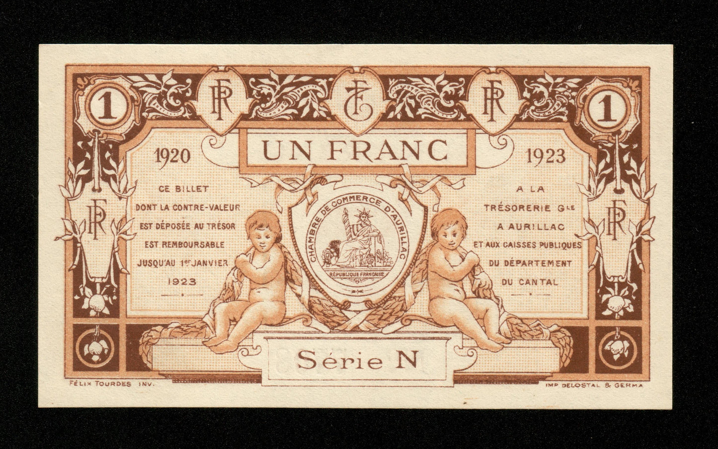 FRANCE - Chambre de Commerce d'Aurillac, Cantal, 1 Franc 1920 1923 JP.16.15 NEUF / UNC