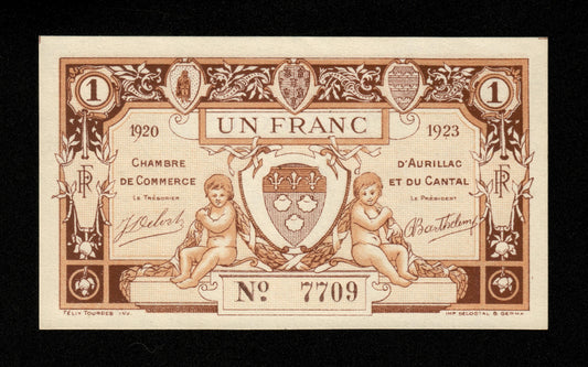 FRANCE - Chambre de Commerce d'Aurillac, Cantal, 1 Franc 1920 1923 JP.16.15 NEUF / UNC