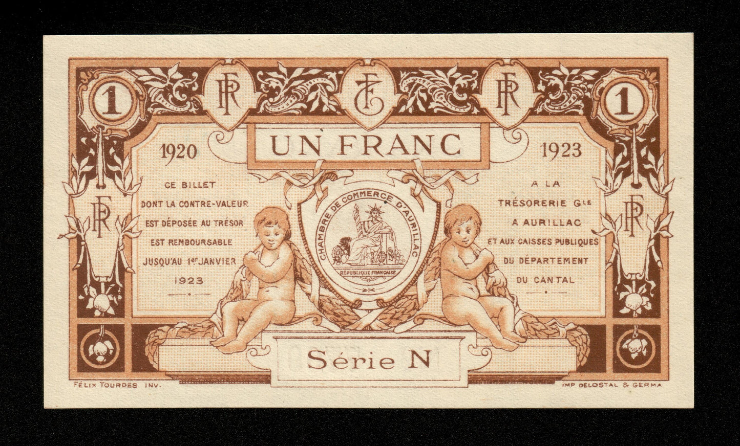 FRANCE - Chambre de Commerce d'Aurillac, Cantal, 1 Franc 1920 1923 JP.16.15 NEUF / UNC