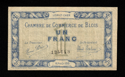 FRANCE - Chambre de Commerce de Blois 1 Franc 1915 JP.28.03 TB / Fine