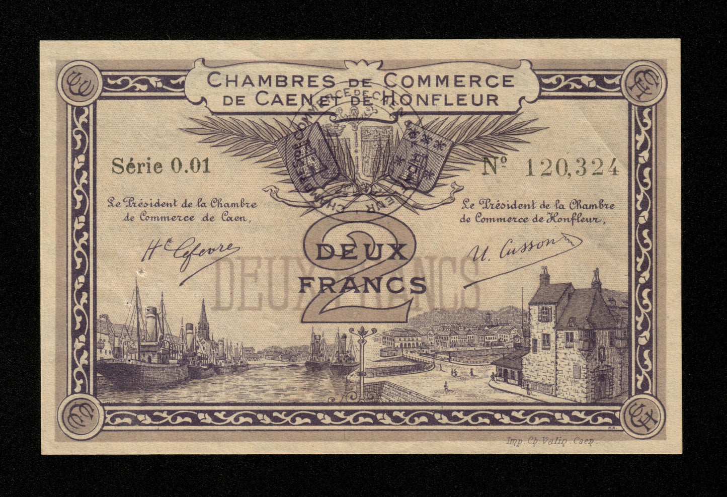 FRANCE - Chambres de Commerce de Caen et Honfleur 2 Francs 1915 1920 JP.34.10 SUP / XF