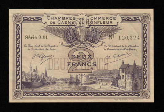 FRANCE - Chambres de Commerce de Caen et Honfleur 2 Francs 1915 1920 JP.34.10 SUP / XF