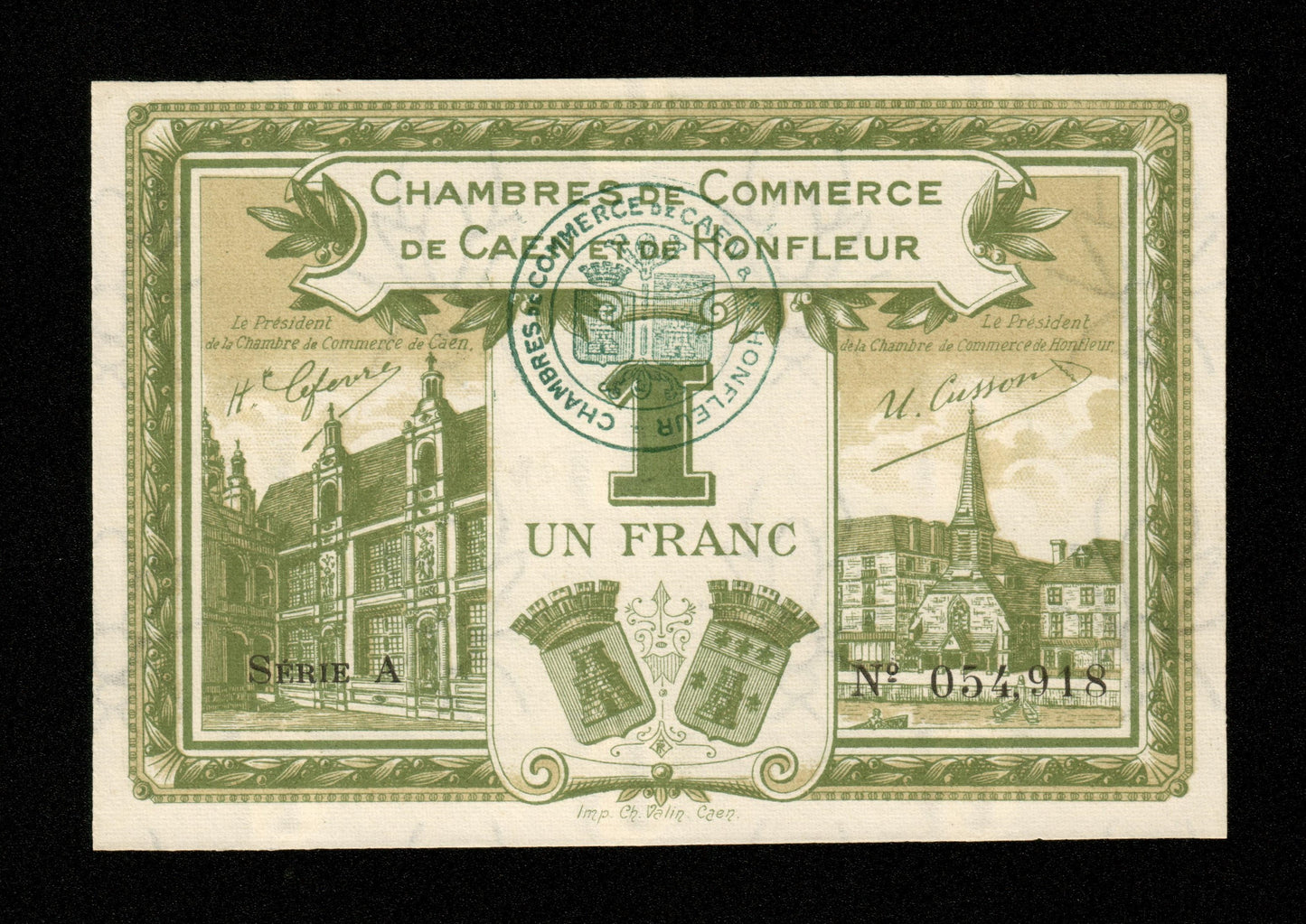 FRANCE - Chambres de Commerce de Caen et Honfleur 1 Franc 1915 1920 JP.34.14 SPL / AU