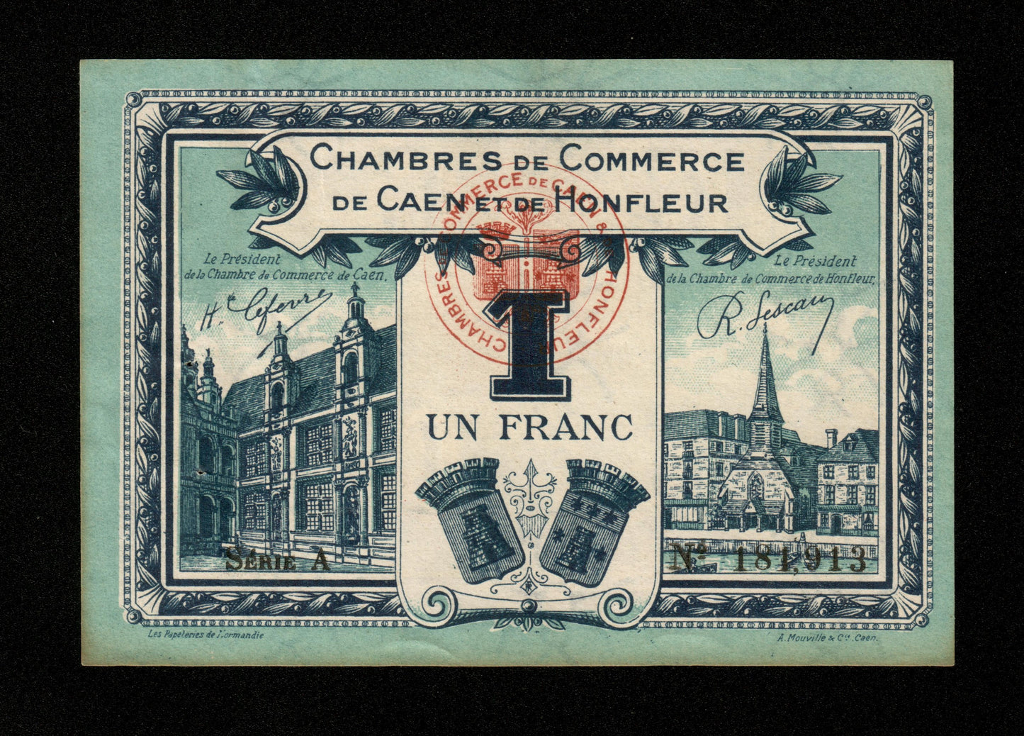 FRANCE - Chambres de Commerce de Caen et Honfleur 1 Franc 1915 1920 JP.34.18 SUP+ / XF+