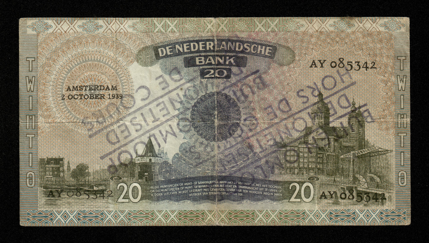 PAYS-BAS - NETHERLANDS - 20 Gulden 1939 Omloop / Demonetised P.54 TB / Fine