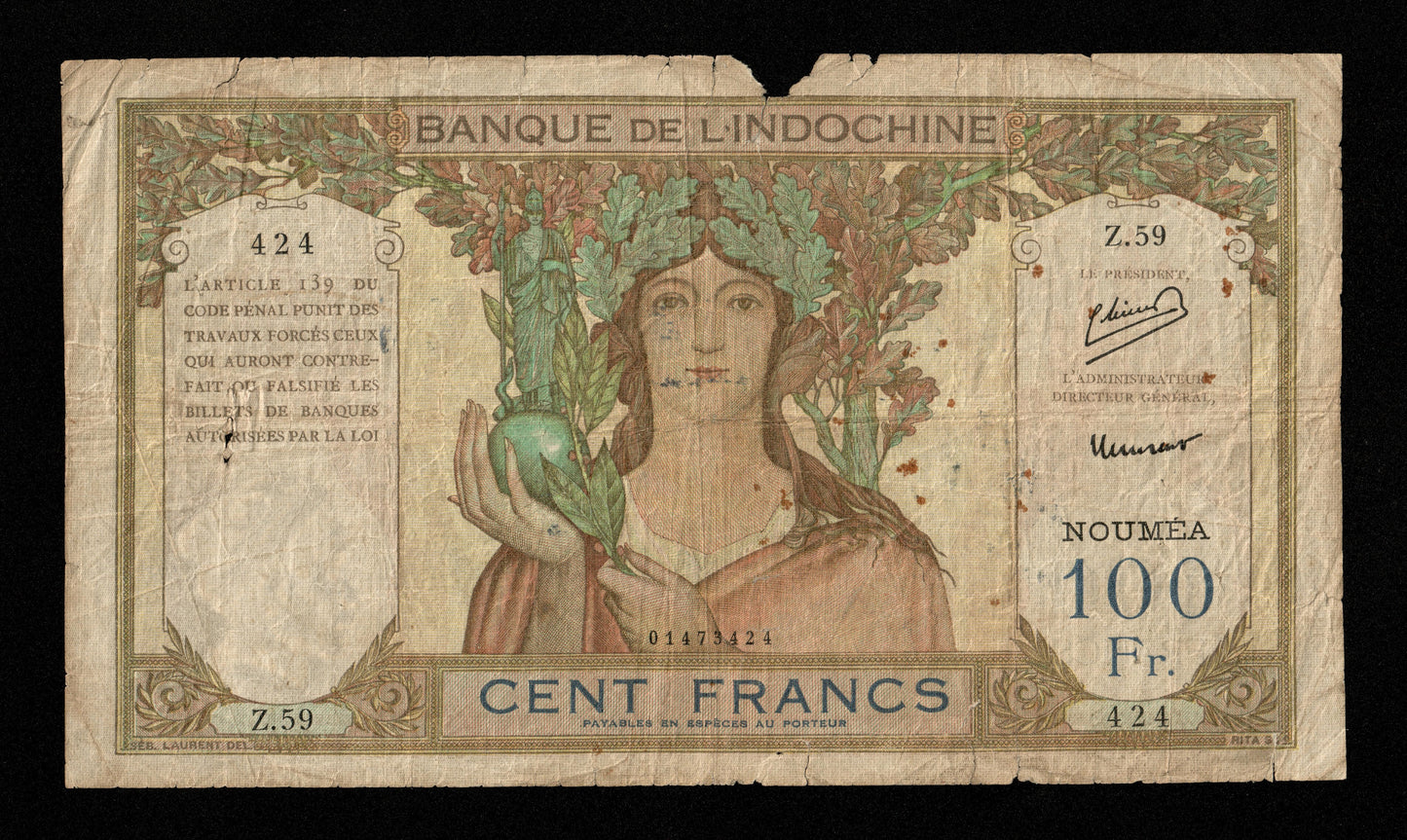 NOUVELLE CALÉDONIE - NEW CALEDONIA - 100 Francs (1953) P.42c B / Good