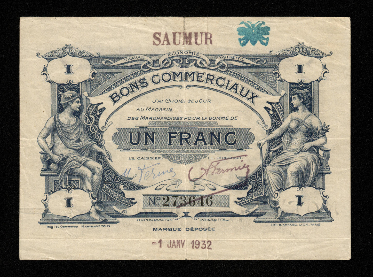 FRANCE - Bons Commerciaux, 1 Francs 1932 Saumur TB / Fine