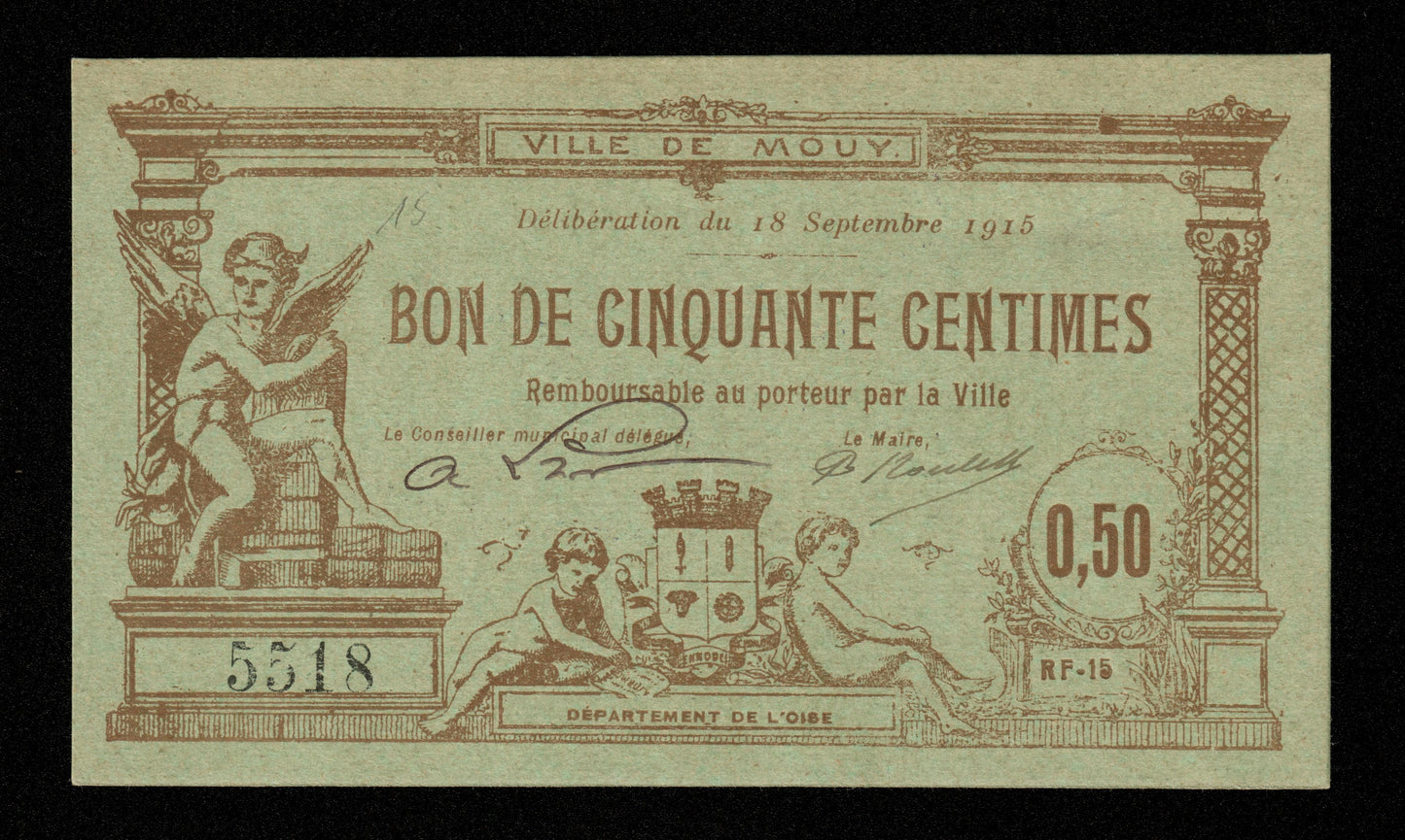 FRANCE - Bon de 50 Centimes, Ville de Mouy (Oise) 1915 JP.60-40 SPL / AU