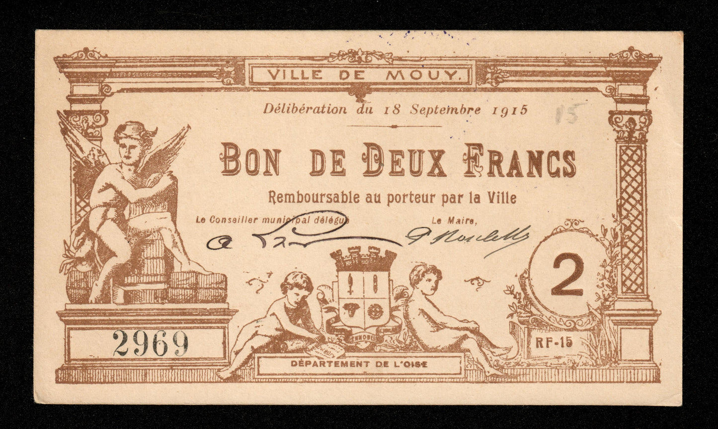 FRANCE - Bon de 2 Francs, Ville de Mouy (Oise) 1915 JP.60-42 SUP+ / XF+