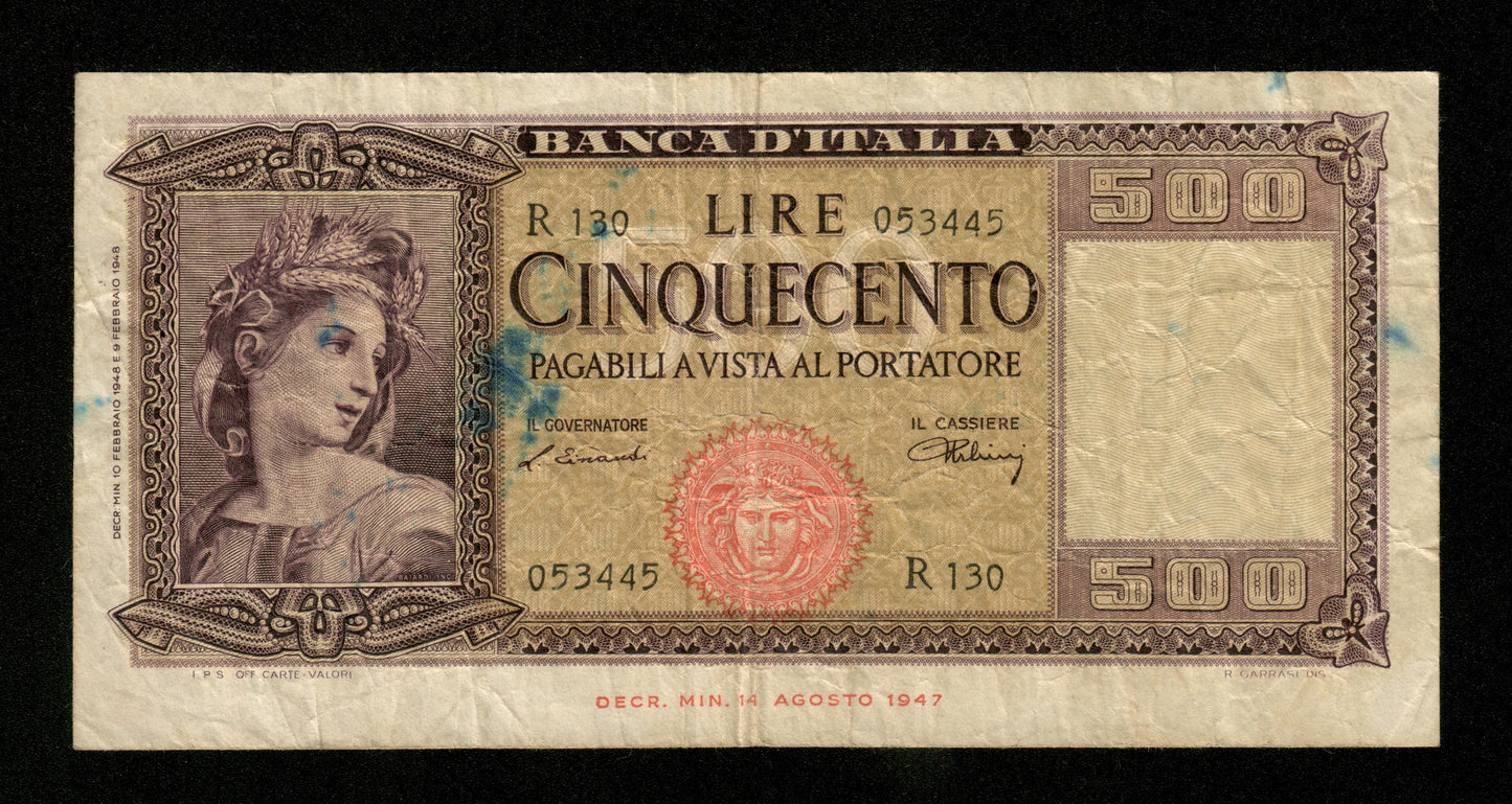 ITALIE - ITALY - 500 Lire 1948 P.80a TB / Fine