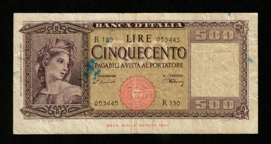 ITALIE - ITALY - 500 Lire 1948 P.80a TB / Fine