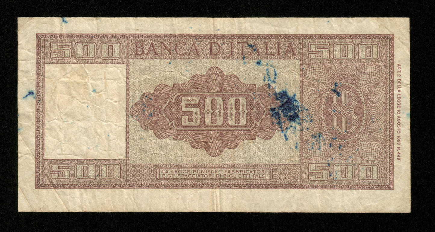 ITALIE - ITALY - 500 Lire 1948 P.80a TB / Fine