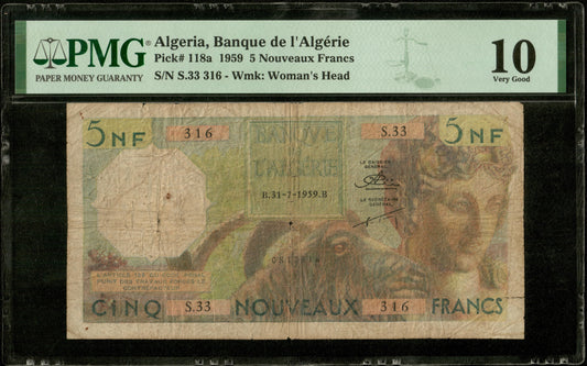 ALGÉRIE - ALGERIA - 5 Nouveaux Francs 1959 Pick 118a PMG VG 10