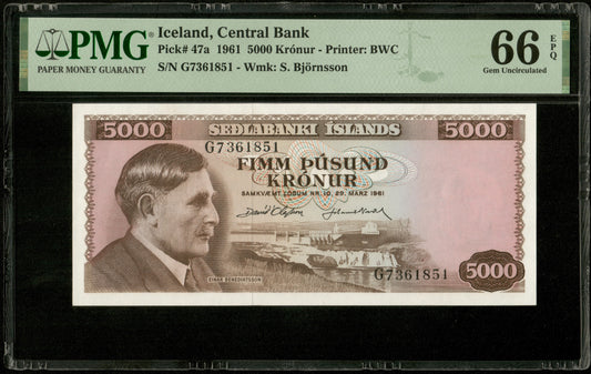 ISLANDE - ICELAND - 5000 Kronur 1961 Pick 47a PMG Gem Unc 66 EPQ