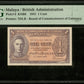 MALAYA - British Administration, 1 Cent 1941 Pick 6 PMG Choice Unc 64 George VI