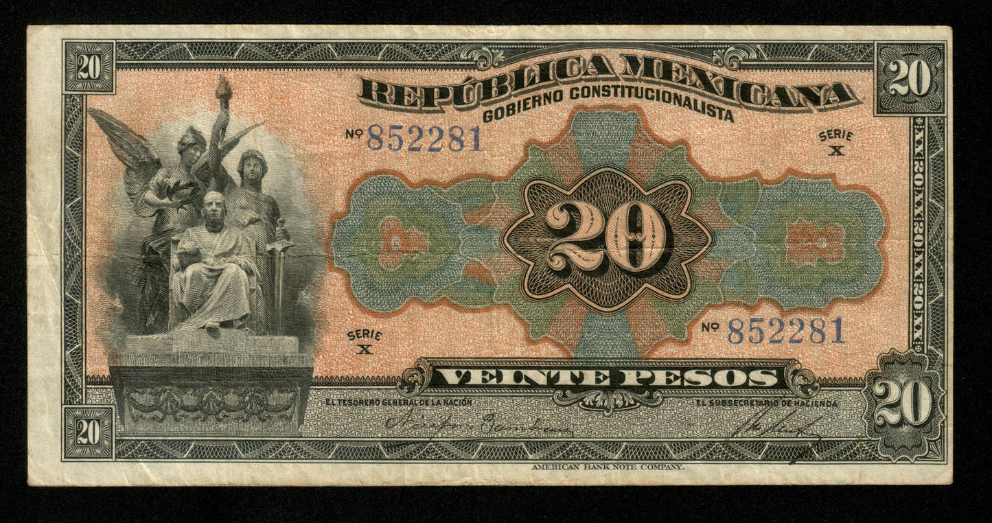 MEXIQUE - MEXICO - República Mexicana, 20 Pesos 1915 Pick S687a TB+ / Fine+